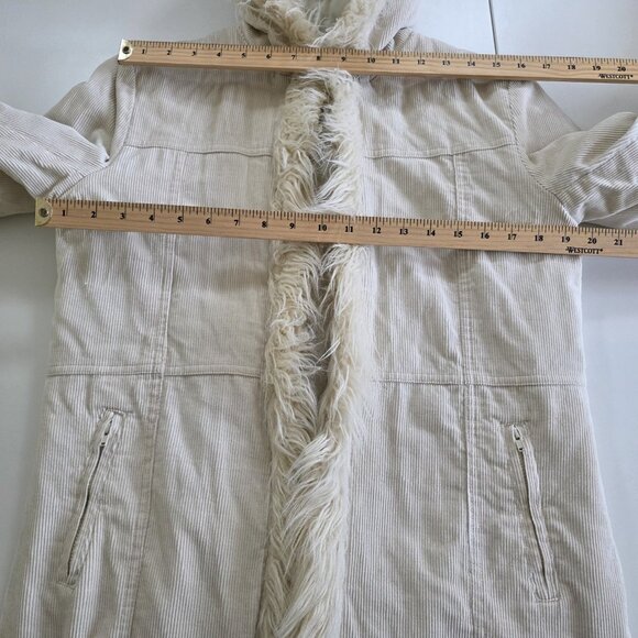 Women's Cream Faux Fur Trim Hooded Coat - Picture 4 of 16